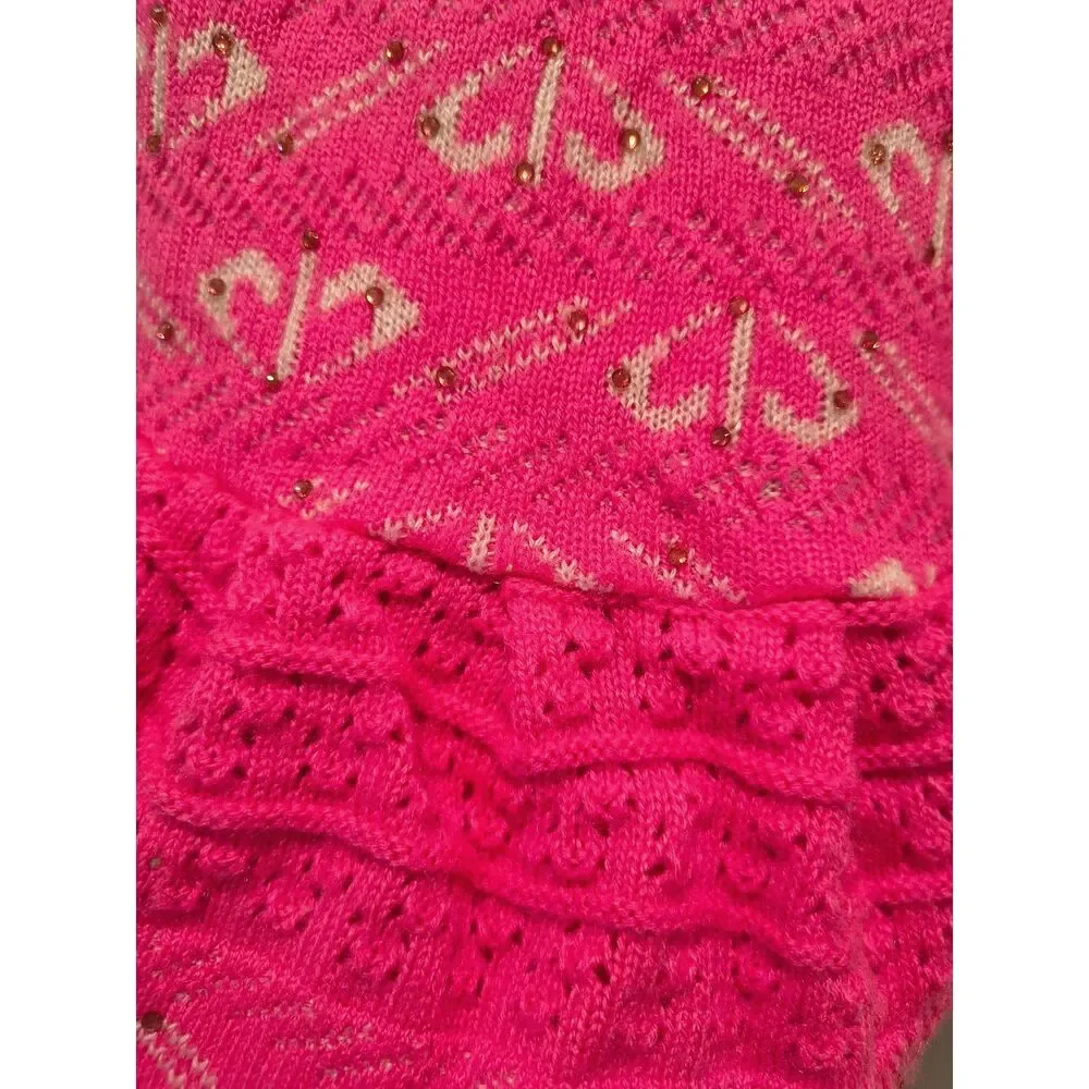 Self Design Woolen Co-Ordinate Warm Set in vibrant pink 12-18m